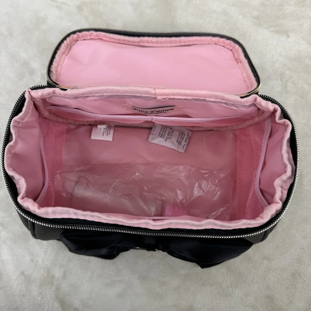 Juicy Couture Black Bow Train Case Makeup Cosmetic Vanity Bag Travel Case